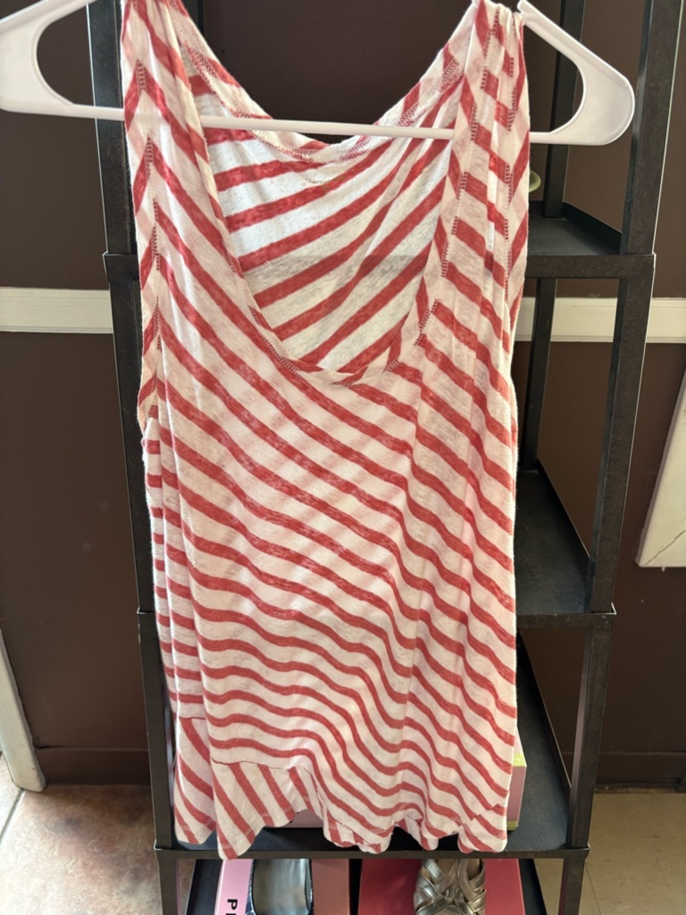 Red and White Striped Sleeveless Tank Top